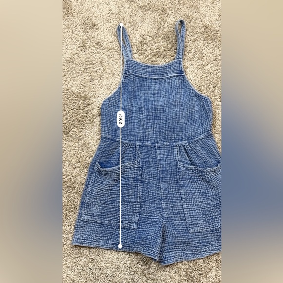 LaBiz Maronie Relaxed Gauze Blue Shortalls Jumper Romper Pockets Women’s XS - Picture 13 of 16
